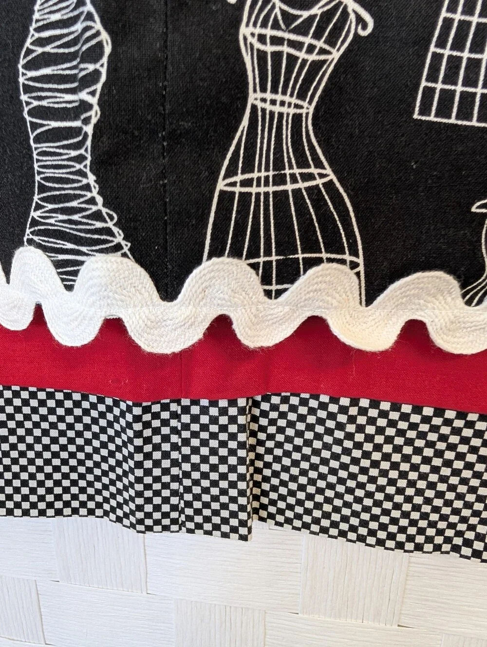 Curtain Black Dress Form Print Valance With Pokadots And Red Trim 82 Inches